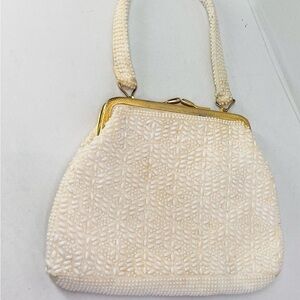 Source Unknown Cream Beaded‎ Clutch with Gold Frame